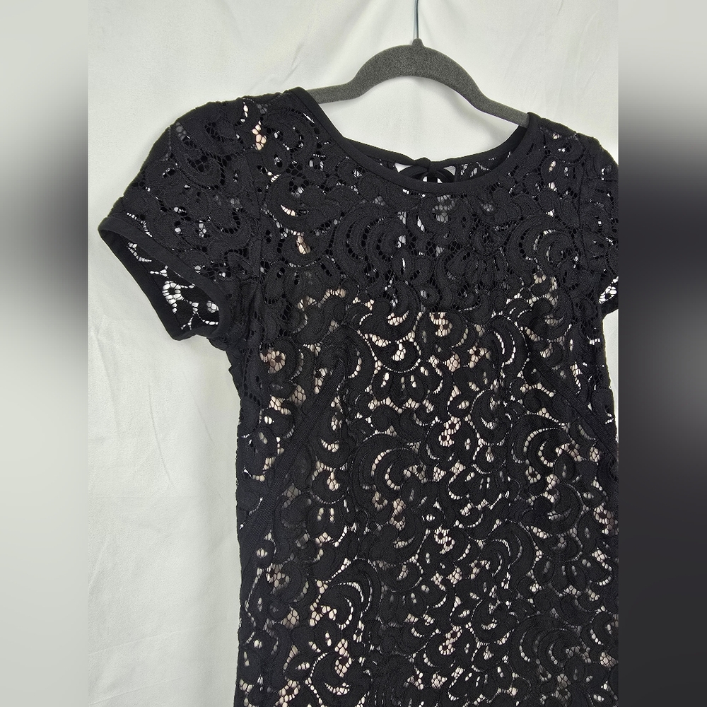Ann Taylor Loft Black Lace Shift Evening Formal Cocktail Mini Dress sz 0 - Picture 5 of 8